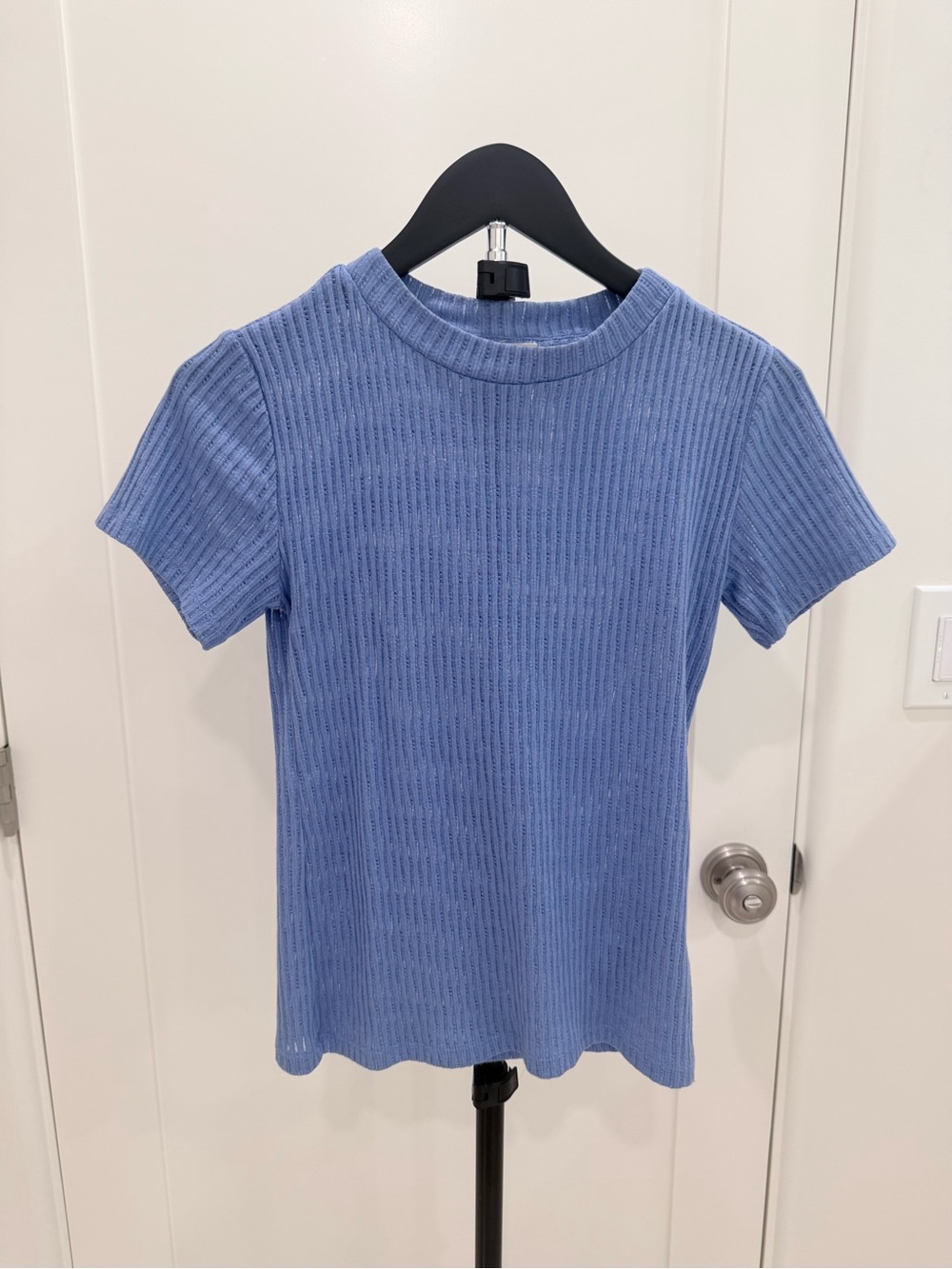 Pilcro Periwinkle Blue Ribbed Short-Sleeve Knit Top